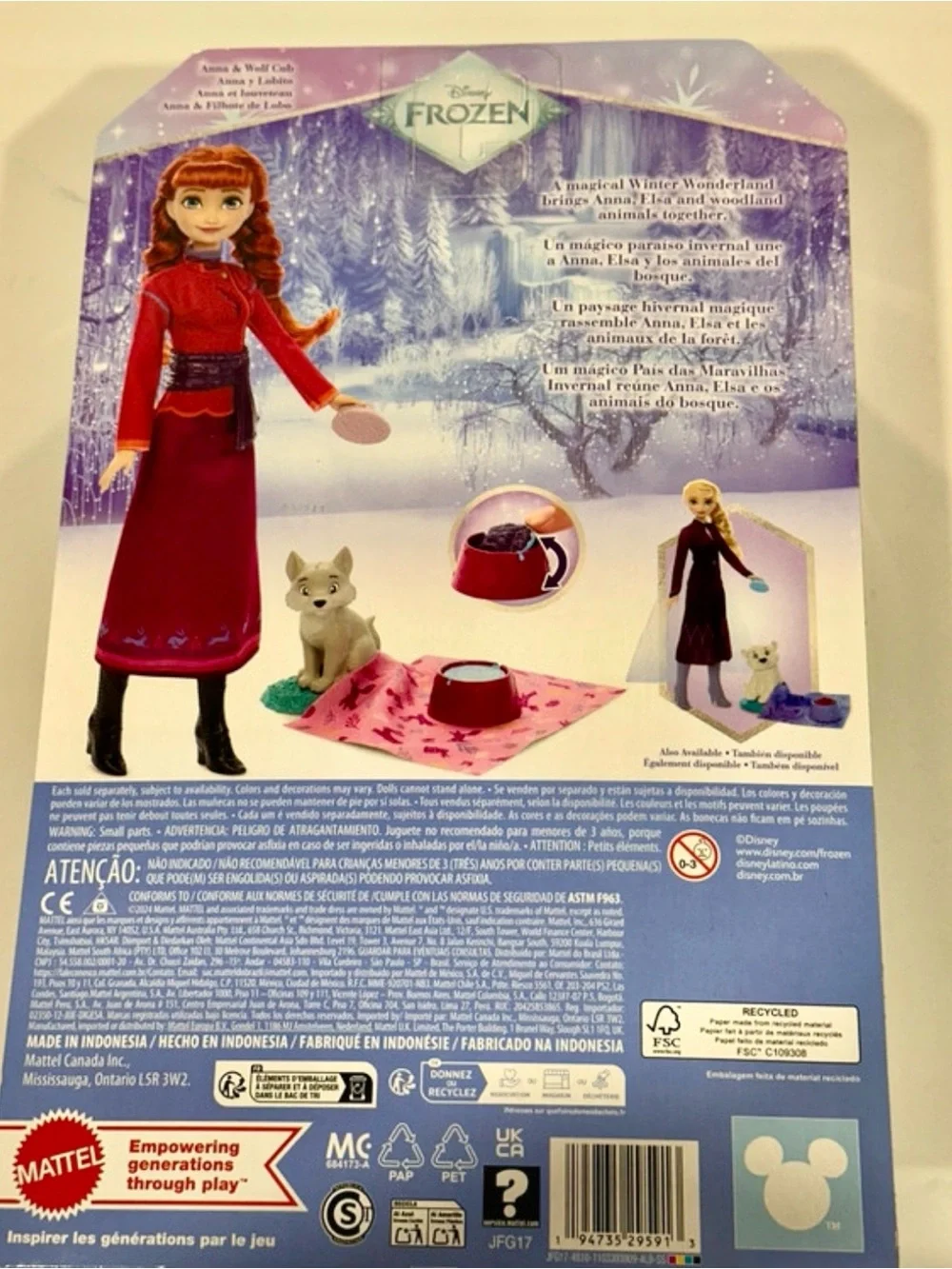 Disney Anna Doll in Purple and Pink Outfit with Wolf Cub
